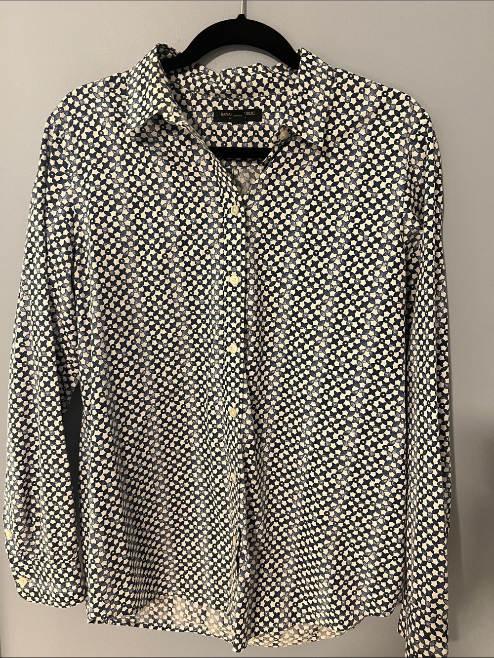 Banana Republic Navy and White Printed Button-Down Shirt